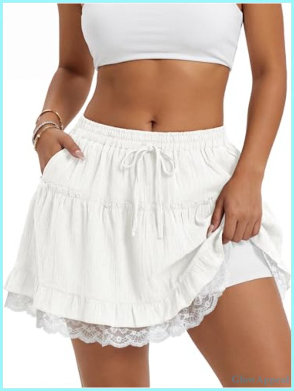 Women's Ruffle Flowy Short Skirt Tiered Lace Mini Skort High Waist Boho